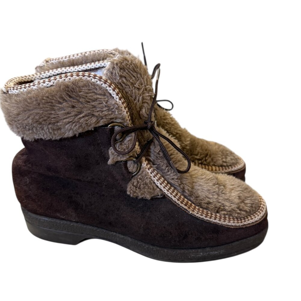 Yodelers Vintage 70s Brown Suede Leather Fur Lined Snow Boots Women's size 6
